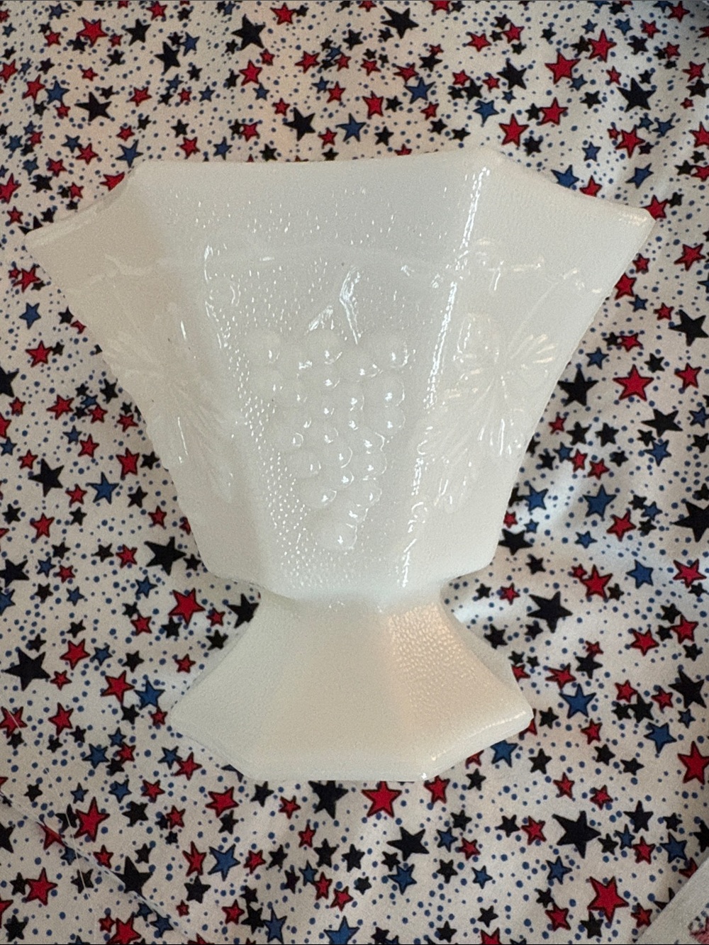 Elegant White Milk Glass Compote with Grape Motif